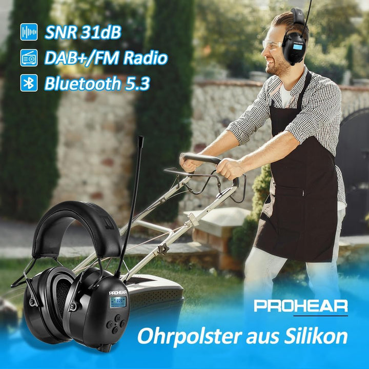PROHEAR 033A (Upgraded) Gehörschutz mit Radio DAB +/Bluetooth/FM, Kopfhörer mit Radio mit Eingebaute