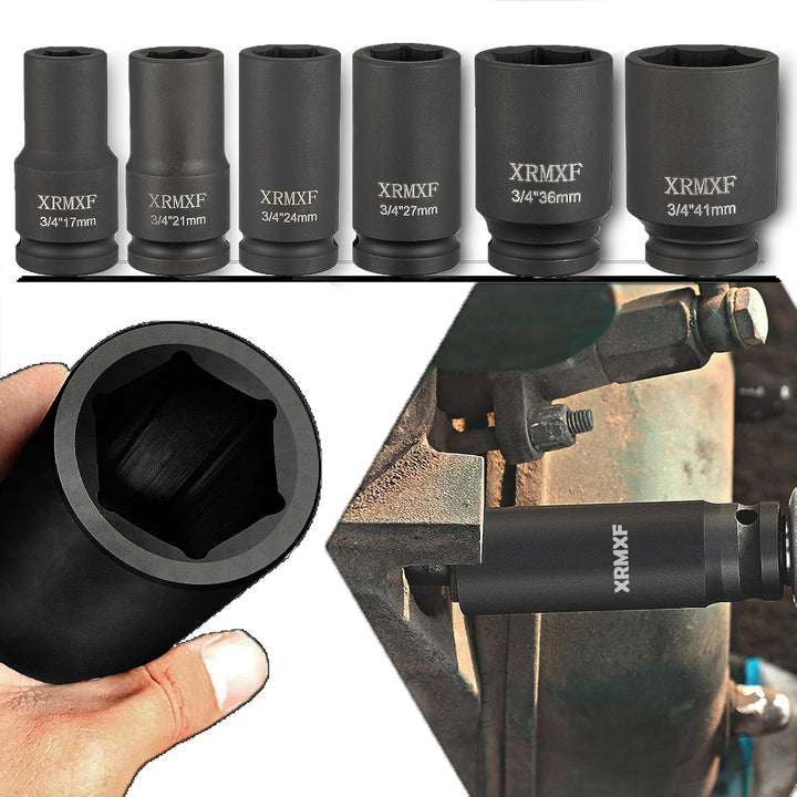 10tlg. Schlagschrauber-Nüsse 17-41mm Sechskant Nüsse -Metric 3/4" Kraft-Steckschlüssel-Einsatz Set (