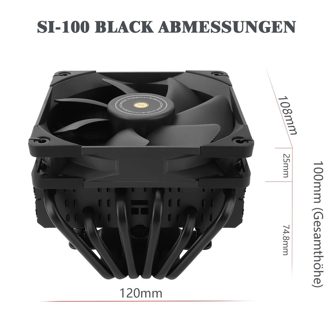 Thermalright SI-100 Black CPU Air Cooler, 6×6mm Heat Pipes, TL-E12B PWM Quiet Fan CPU Cooler With S-