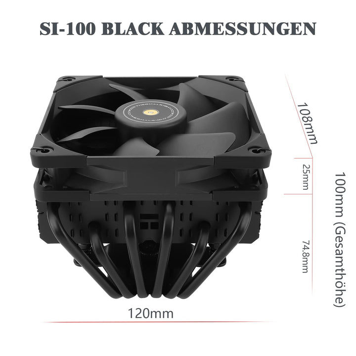 Thermalright SI-100 Black CPU Air Cooler, 6×6mm Heat Pipes, TL-E12B PWM Quiet Fan CPU Cooler With S-