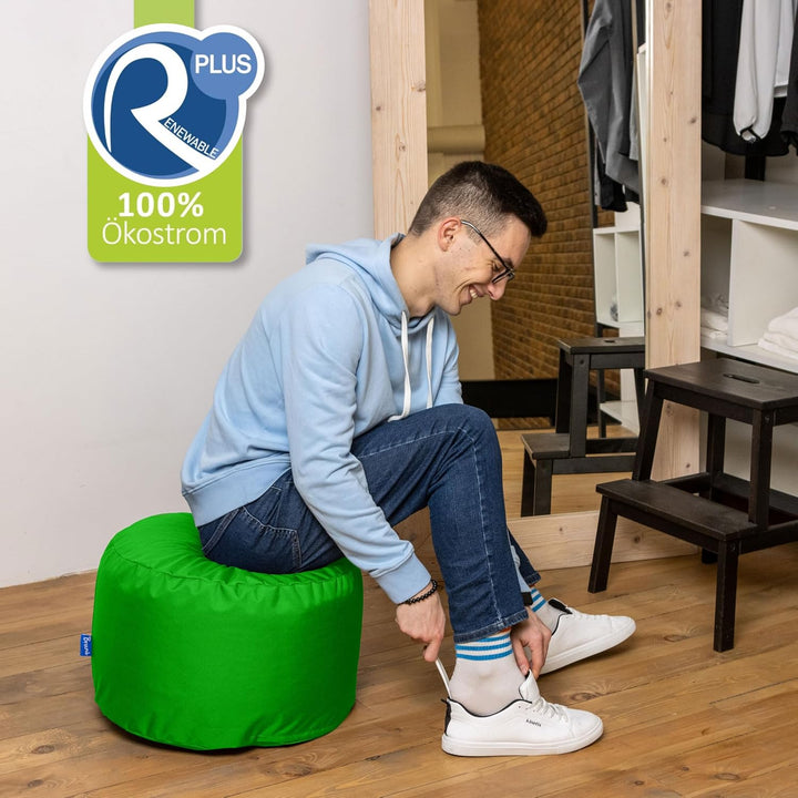 Bruni Pouf Sitzhocker M in Grün – runder Sitzpouf, Indoor und Outdoor als Fusshocker, Yoga-Sitzkisse