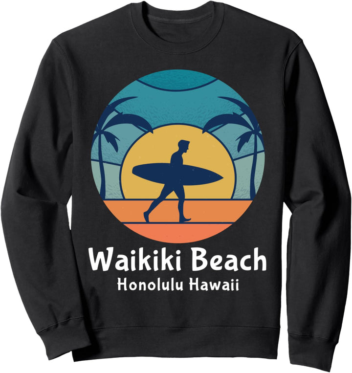 Waikiki Beach Honolulu Hawaii Surfing Surfer Vintage Sunset Sweatshirt