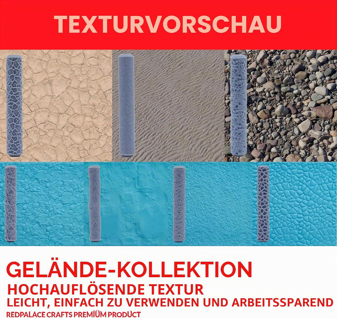 7 Geländestrukturrollen, REDPALACE Bastel-Polymerknete, DIY-Keramikmodellierwerkzeuge, Dekorative Mu
