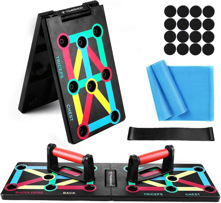 TOMSHOO Push Up Board mit liegestützgriffe, Faltbare Liegestütze mit Handgriff, Fitness Board Home T