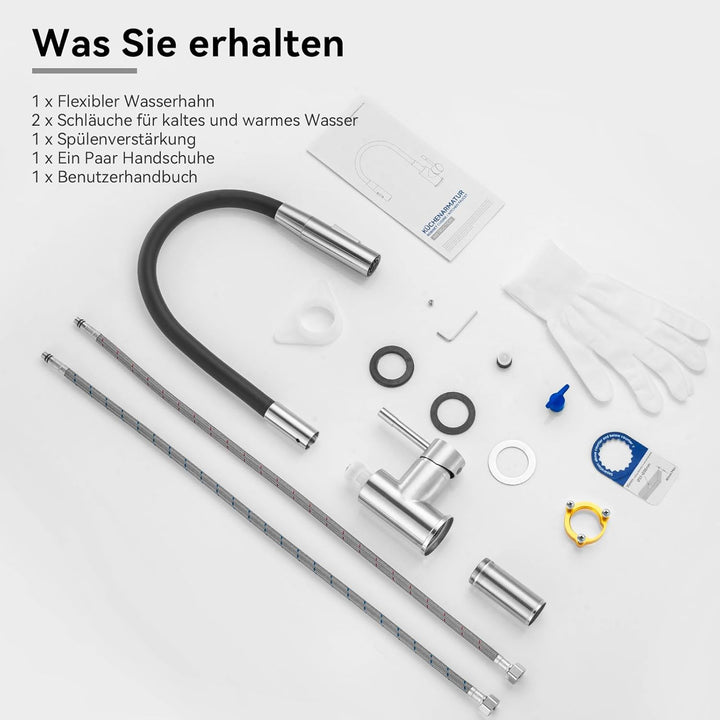 CECIPA Wasserhahn Küche Schwarz, Flexibler Wasserhahn mit 2 Strahlarten, Küchenarmatur Schwarz 360°D