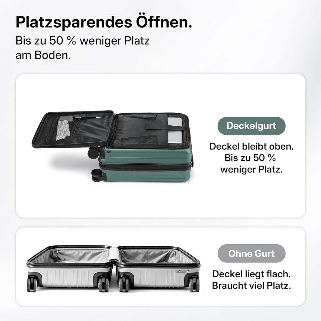 Münicase Koffer Expandierbar – Hartschalen-Trolley mit Oberseiten-Öffnung, Kompressionsgurt & extra