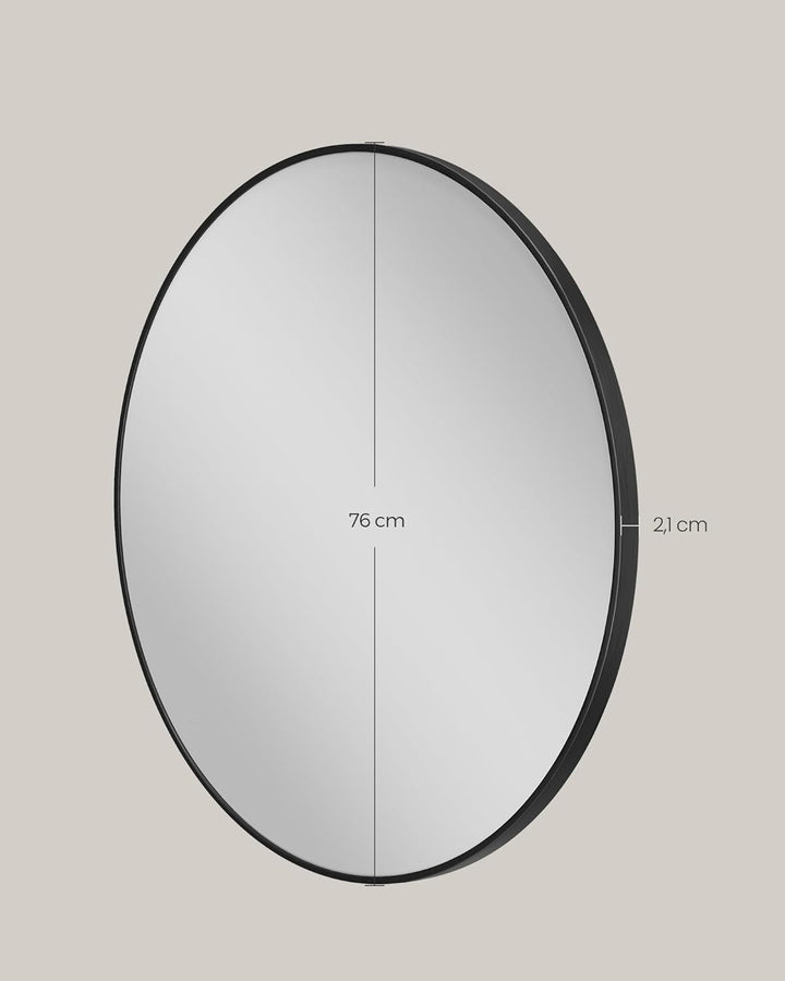 SONGMICS 76 cm d Spiegel rund, runder Spiegel, Wandspiegel, Metallrahmen, einfache Montage, modern,