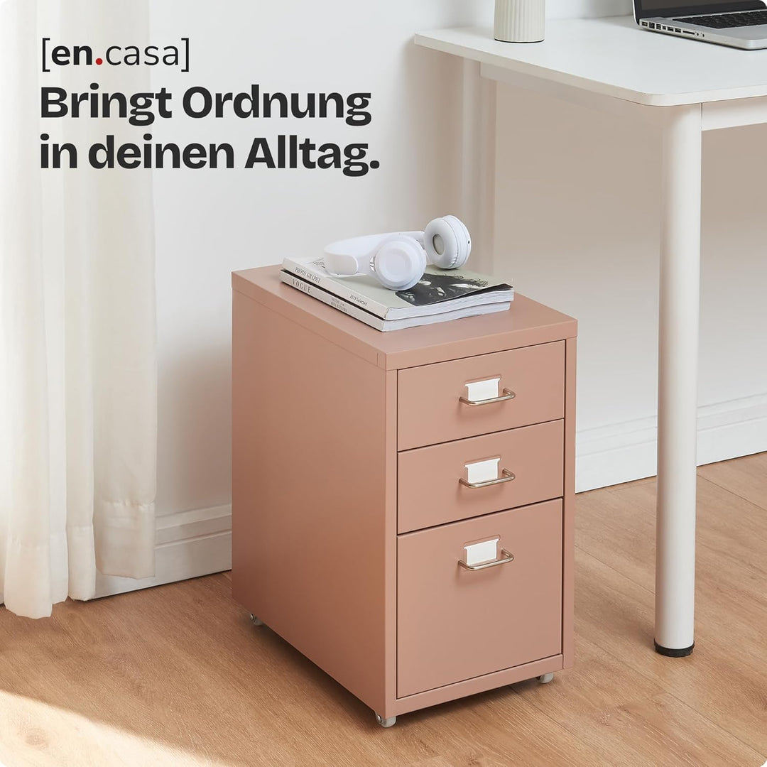 [en.casa] Rollcontainer Kökar Schubladenschrank Metall Aktenschrank mit 3 Schubladen Bürowagen mit R