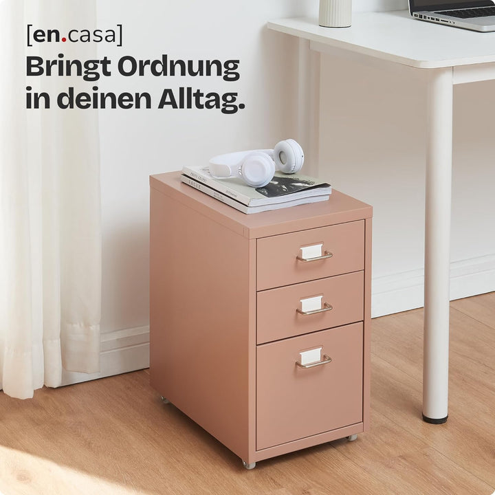 [en.casa] Rollcontainer Kökar Schubladenschrank Metall Aktenschrank mit 3 Schubladen Bürowagen mit R