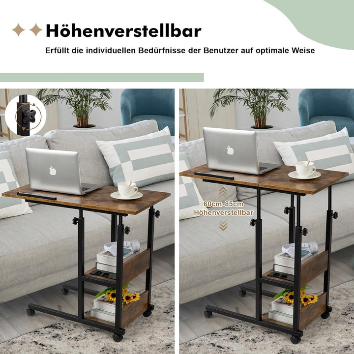 Hadulcet Beistelltisch Couch, Beistelltisch C-Form mit Rollen, verstellbare Tischplatte, Höhenverste