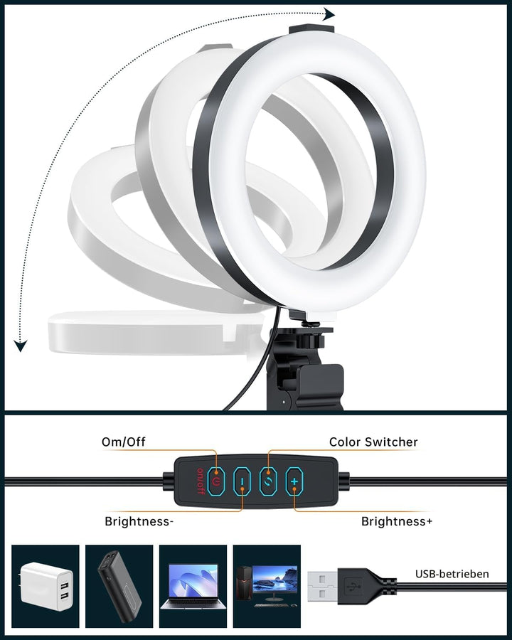 Ringlicht für Computer-Videokonferenz – Webcam-Licht für Monitor, Clip, Fernarbeit, Entfernung, Lern
