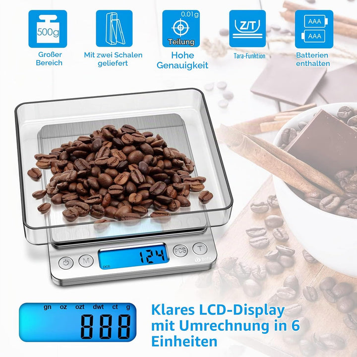 Brifit Feinwaage, Digitalwaage 500g, Taschenwaage, Briefwaage, Grammwaage, mit EIN 100g Edelstahl Ka