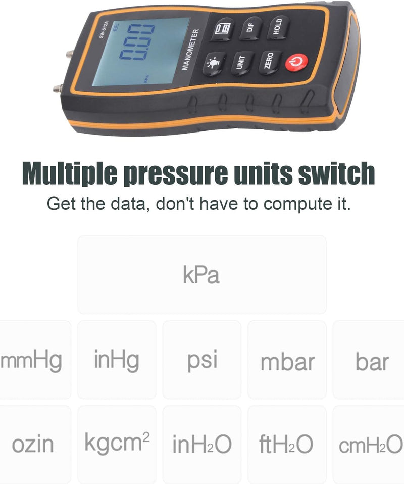 Jectse Luftdruckmesser, digitales Manometer-Handpräzisionsbarometer HVAC digitaler Differenzdruckmes