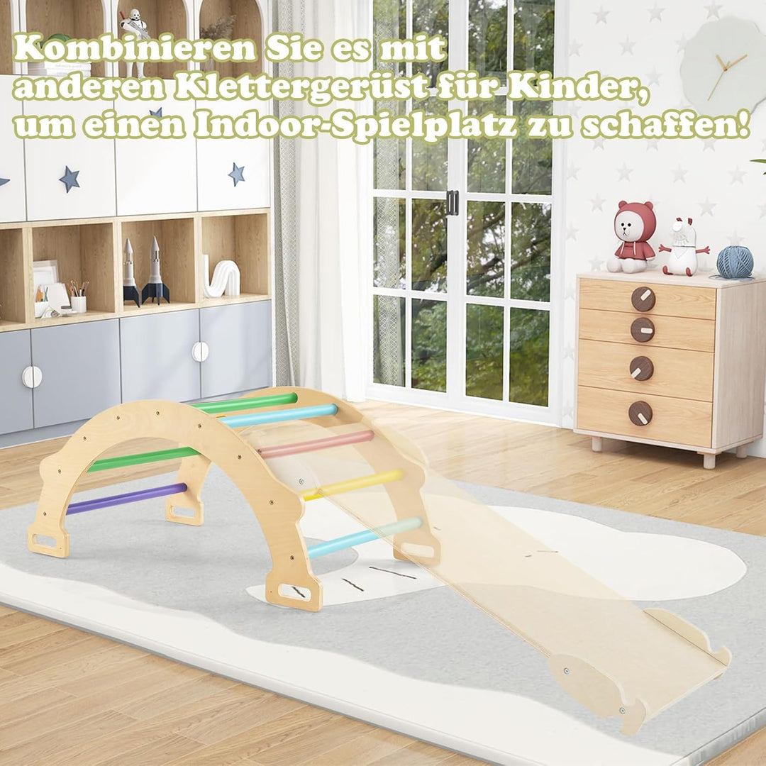 FANTASK Kletterbogen, zum Wippen, Klettern und Krabbeln, Indoor Kletterbogen aus Holz, für Kinder ab