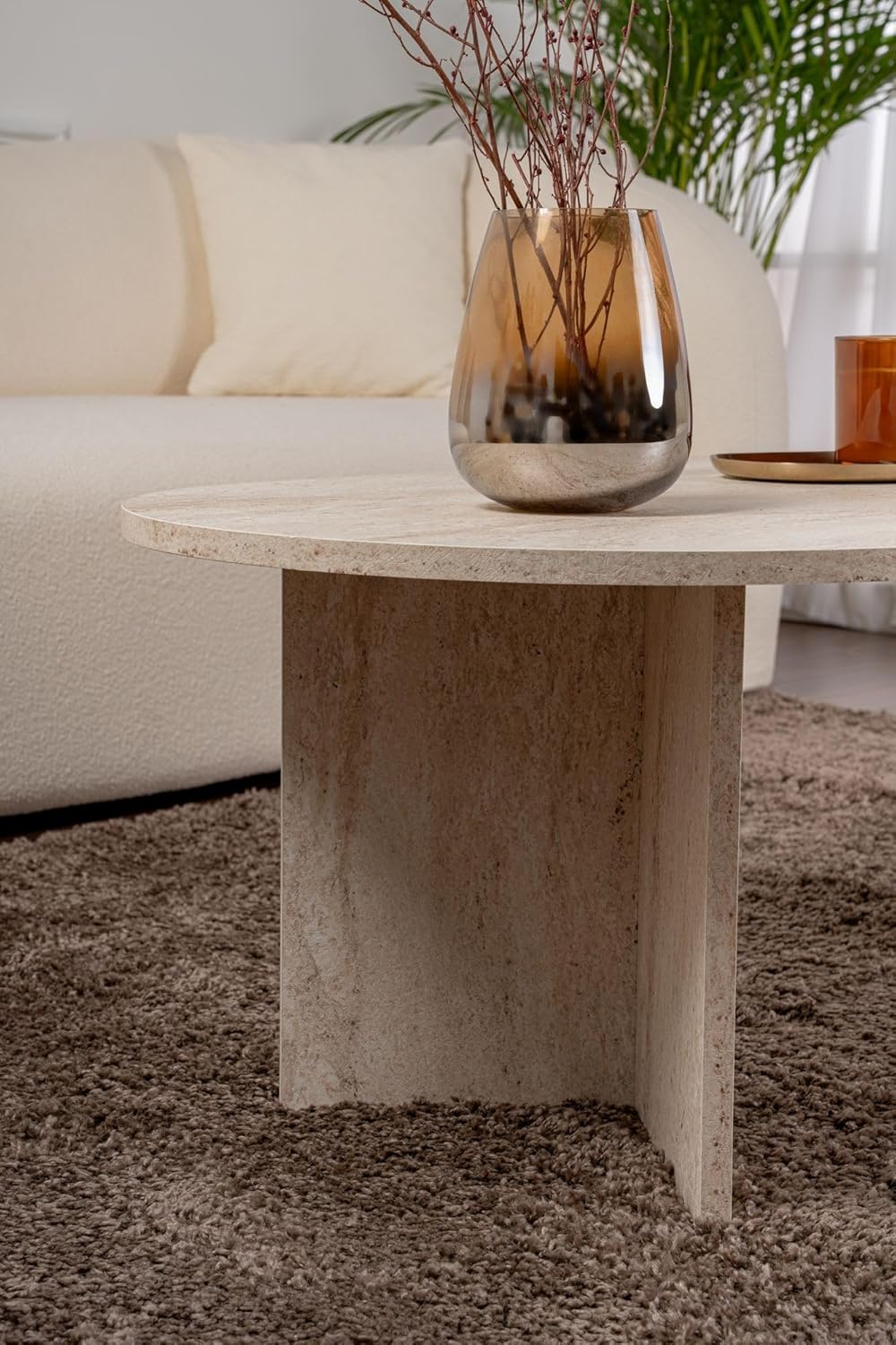 Hanah Home Elegant Coffee Table, Travertine Color, 119 x 39.8 x 60 cm | 100% Melamine Coated Particl