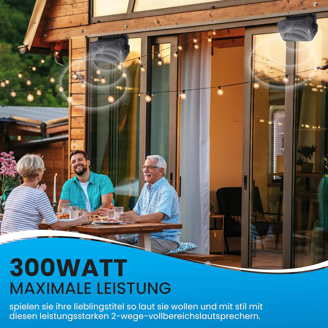 Pyle Lautsprecher Set Outdoor Indoor – 300W 4” 2-Wege Boxen wasserdicht Full Range Stereo Sound, Wet