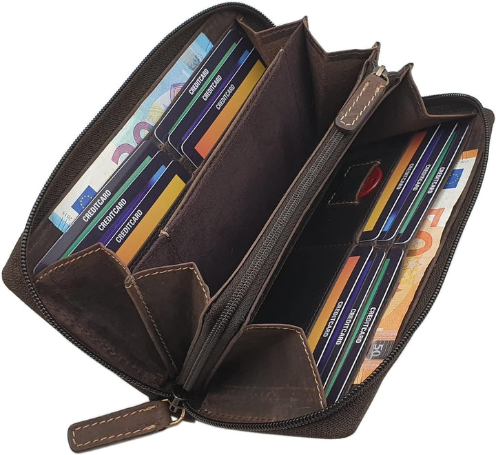 Grosse Vollrindleder Damen Geldbörse / Geldbeutel / Portemonnaie / Geldtasche / Portmonee rundherum