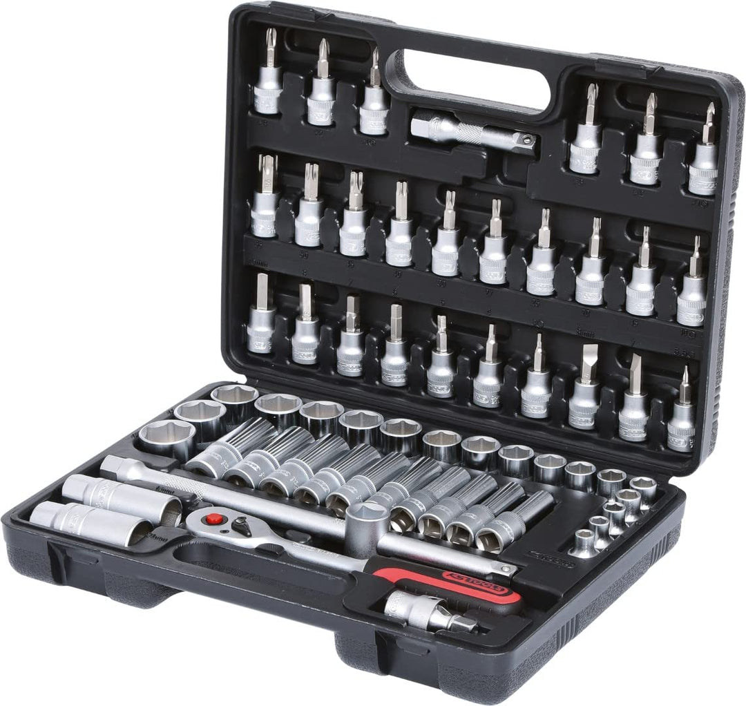 KS Tools 911.0661 3/8 Zoll Steckschlüssel-Satz | inklusive Umschaltknarre, 45-Zahn | matt satiniert