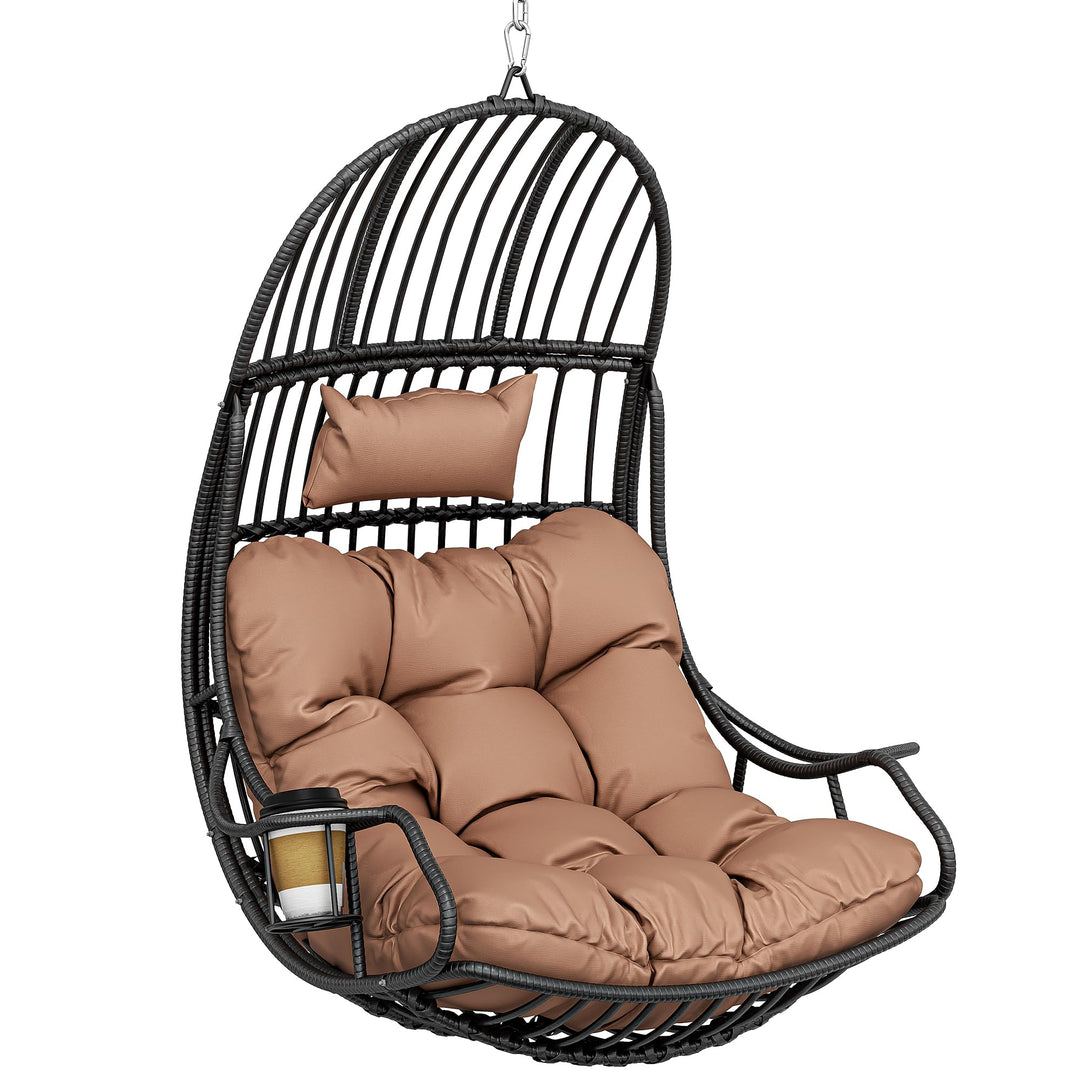 YITAHOME Hängesessel Eierschaukel 150 kg Belastbarkeit, Rattan Schaukelsessel mit Kissen & Getränkeh