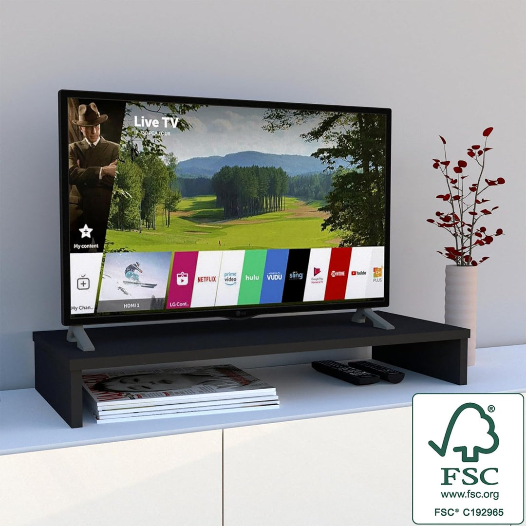 Henor TV-Ständer aus FSC® Holz, TV-Bildschirmerhöhung, 85 x 35 x 12 cm, Tragkraft 50 kg, Graphit 85x