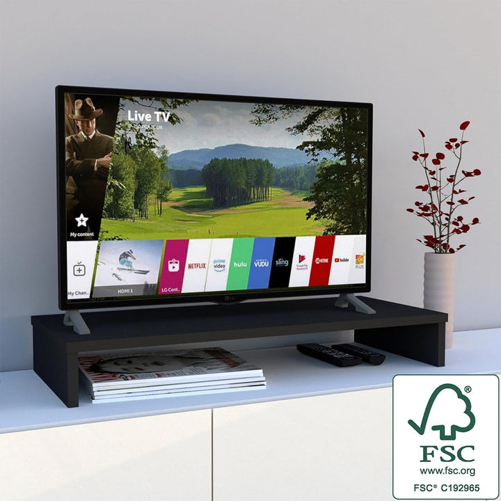 Henor TV-Ständer aus FSC® Holz, TV-Bildschirmerhöhung, 85 x 35 x 12 cm, Tragkraft 50 kg, Graphit 85x