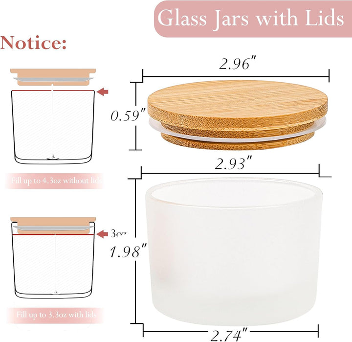 CONNOO 15 Stück 120 ml Frostige Glas-Kerzengläser mit luftdichten Bambusdeckeln zum Kerzenmachen, kl
