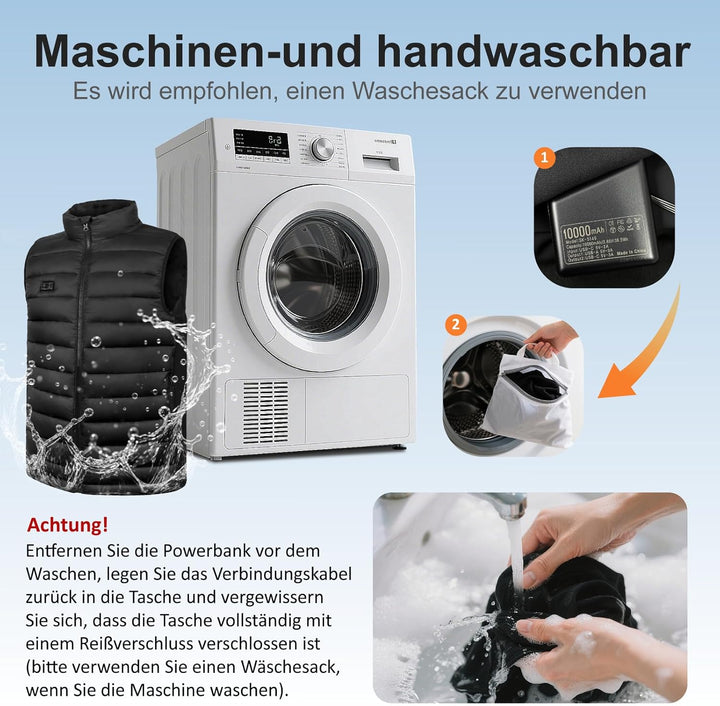 seenlast Beheizbare Weste für Herren Damen, Heizweste mit 10000mah Power Bank, Beheizte Weste mit 3