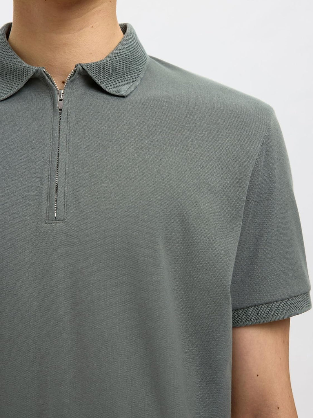 Selected Homme Male Polo Shirt Zipper, Agave Green