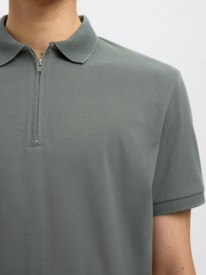 Selected Homme Male Polo Shirt Zipper, Agave Green
