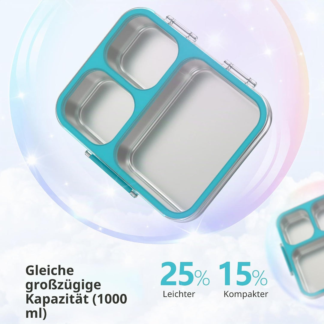VITONIS Edelstahl Brotdose Lunchbox mit 3 Fächern mit Tritan-Deckel, 1000ml Metall Bento Lunch Box K
