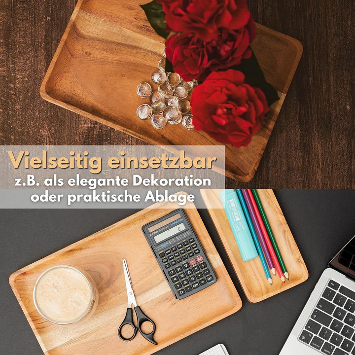 Plogis Holztablett Rechteckig aus Akazie - 2er Set Mini Deko Tablett Holz 20 x 10 cm Klein/Dekotable