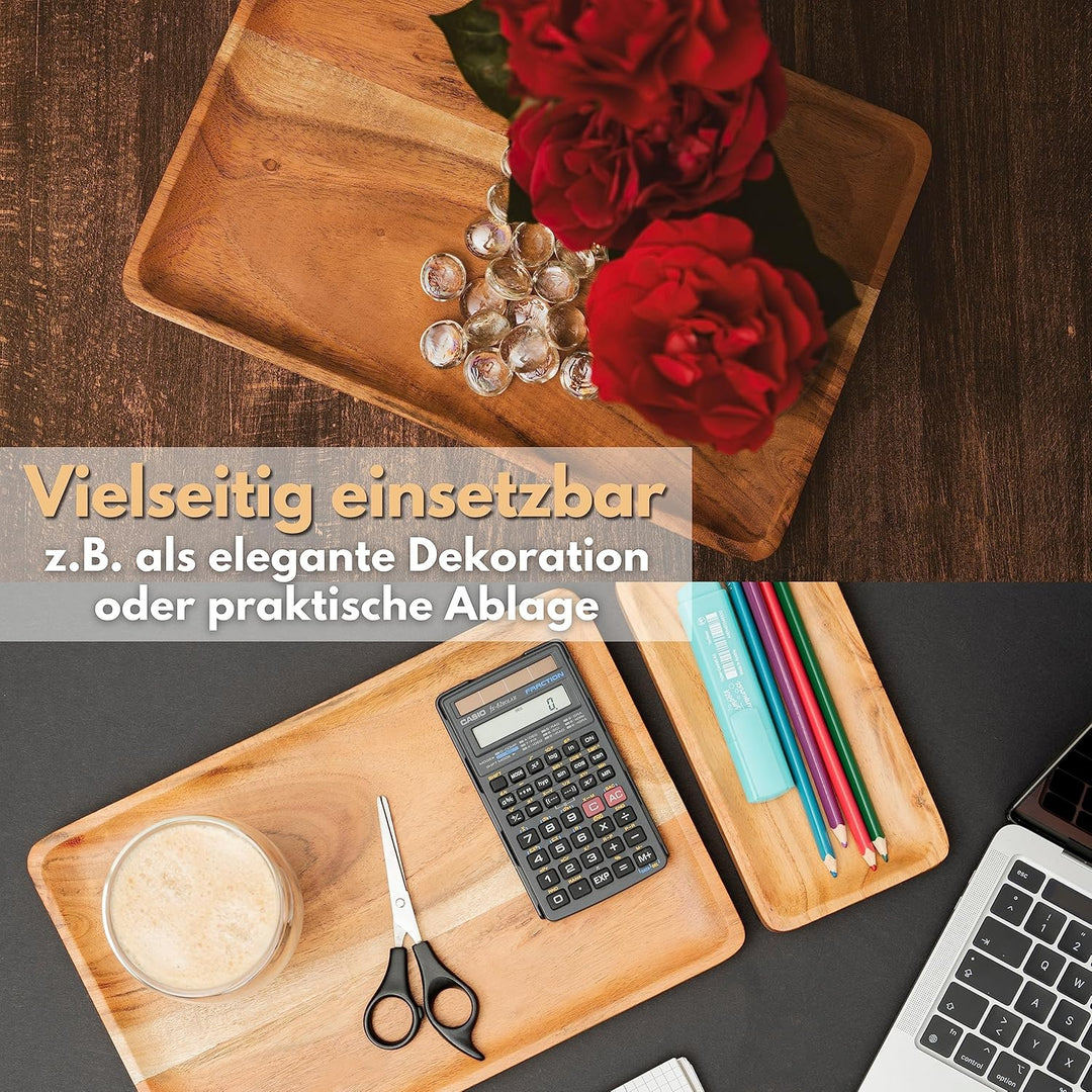 Holztablett Viereckig aus Akazie - 2er Set 20 x 20 cm Gross/Dekotablett Holz Rechteckig/Holzbrett Sc