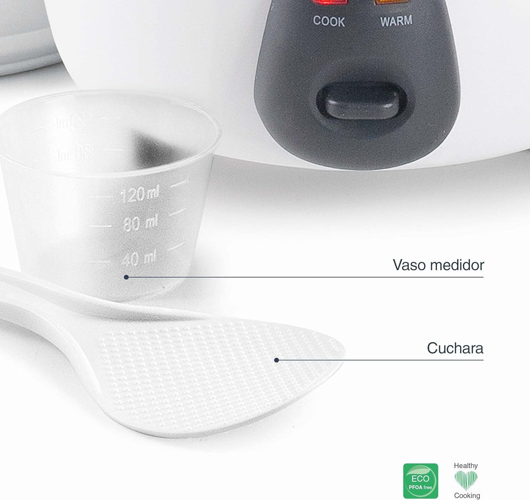 Lacor - 69233 - Elektrischer Reiskocher mit abnehmbarem Inneneimer von 1,8 L, Antihaft 100% ECO und