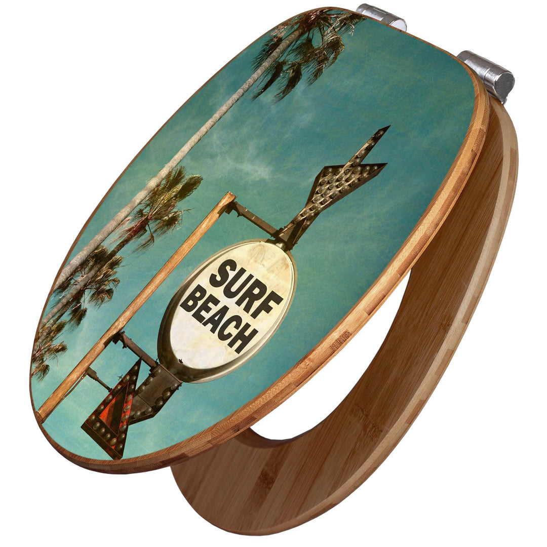 banjado® Design WC Sitz Bambus Absenkautomatik mit Motiv Surf Beach/Toilettendeckel mit Absenkautoma