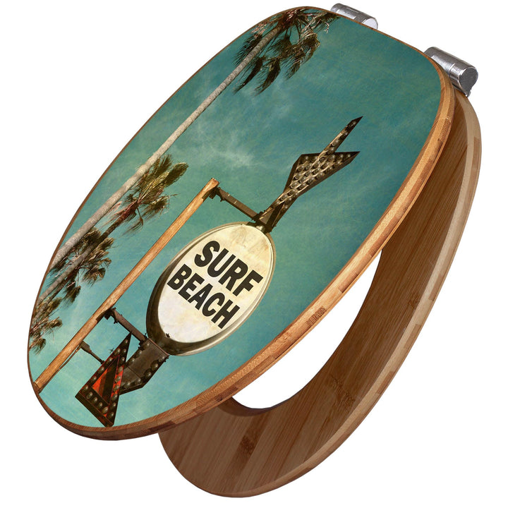 banjado® Design WC Sitz Bambus Absenkautomatik mit Motiv Surf Beach/Toilettendeckel mit Absenkautoma