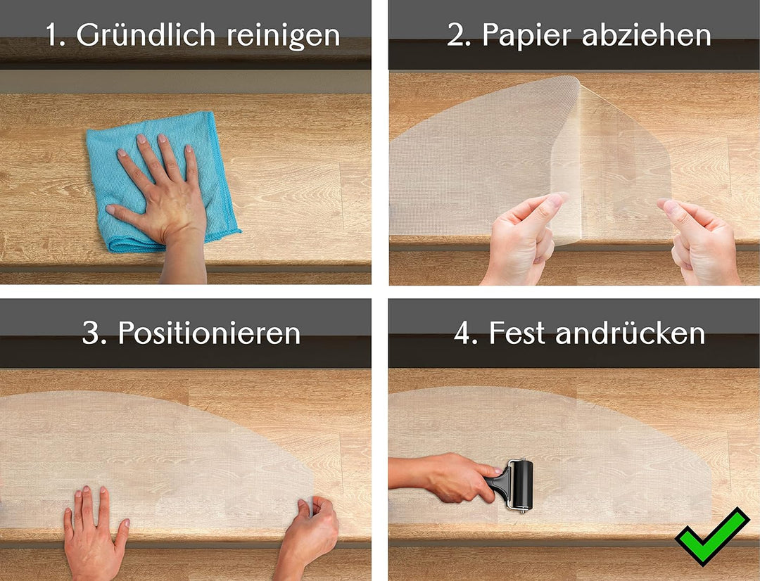 cocofy Stufenmatten innen transparent 16x XXL (65x25 cm), Treppen Rutschschutz antirutsch Treppenstu