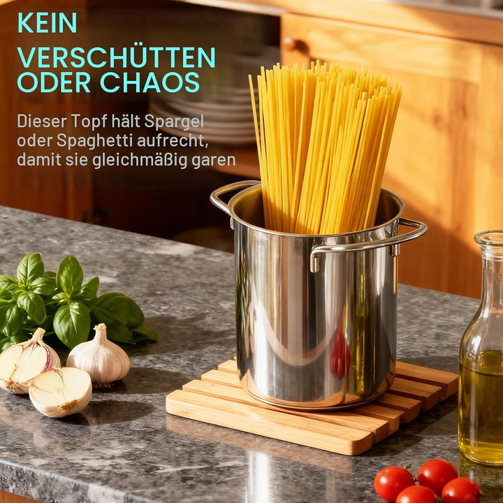 APACALI 1 Stück Spargeltopf, Spaghettitfopf mit Siebeinsatz, 3L Nudeltopf, 16cm Pastatop, Topf zum K