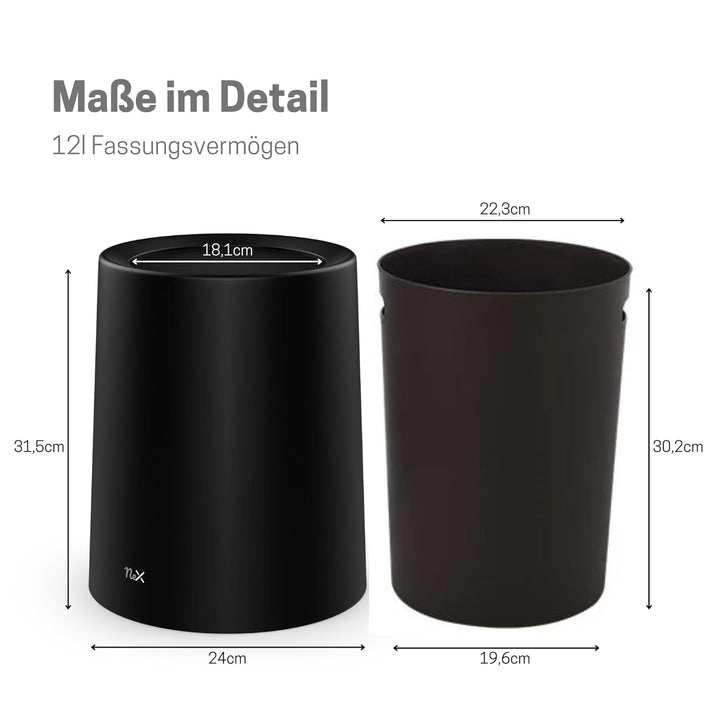 12L Schwingdeckel Mülleimer Schwarz Matt – Vielseitiger Badezimmer Papierkorb & WC Mülleimer, Elegan