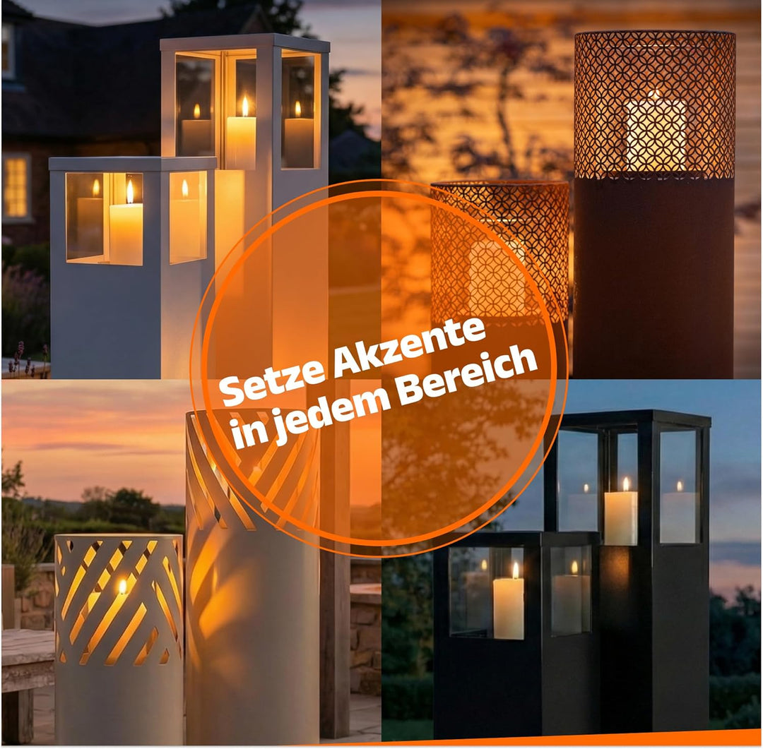 Windlichtsäule Anthrazit Design I 2er Set I Deko-Säule für Garten im Industrial Design I Garten Wind