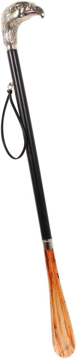 DELFA Design Schuhanzieher Schuhlöffel 70 cm mit silbernem Adler als Griff - schwarzer Holzschaft mi