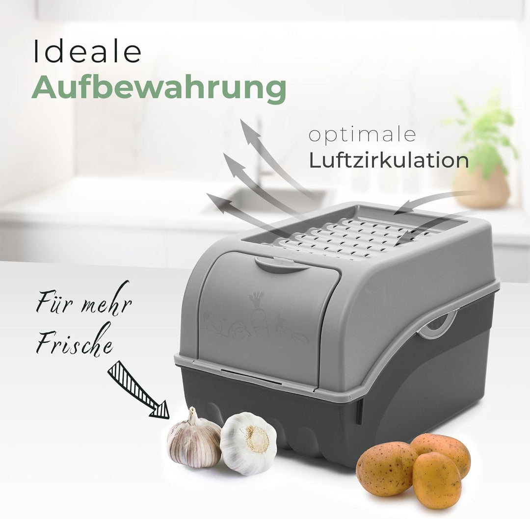Novaliv Kartoffel Aufbewahrungsboxen Set | 3,5L + 5L + 9L | GRAU | Kartoffelboxen | Gemüseboxen stap