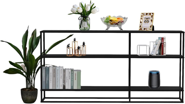 DanDiBo Konsolentisch Metall Schwarz Schmal mit 3 Ebenen Modern 140x70x25 cm Regal Stehend Standrega