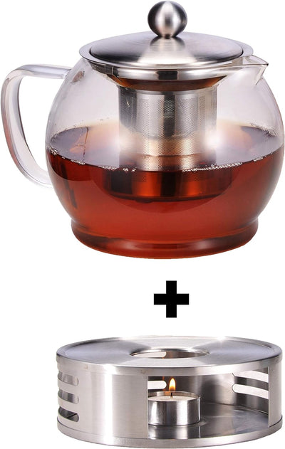 Bambelaa! Teekanne mit Stövchen Siebeinsatz Glas Set Tee Glaskanne Teebereiter Kaffeekanne Teesieb K