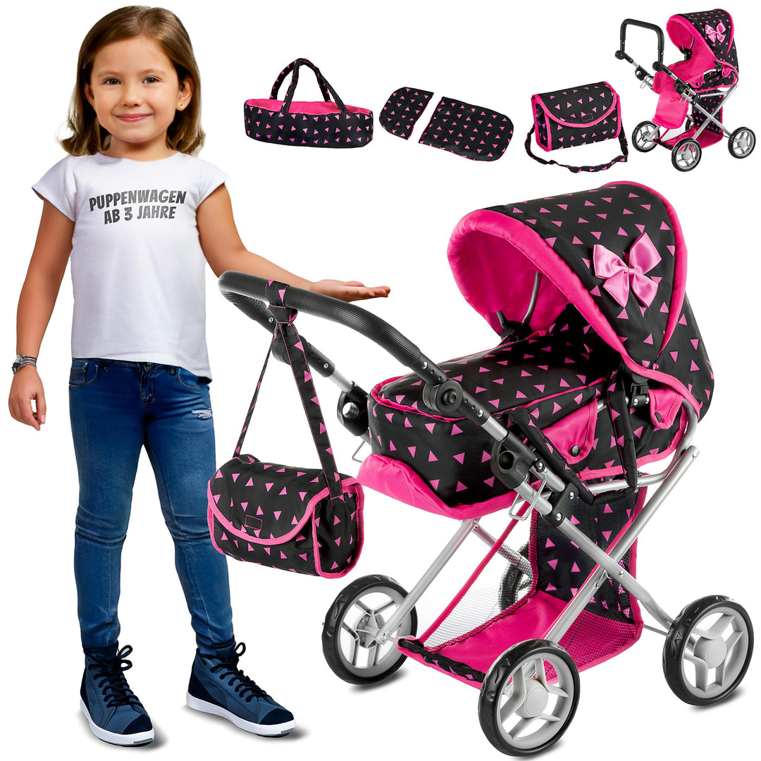 Kinderplay Puppenwagen ab 1 2 3 Jahre Kinderwagen Spielzeug - 3 in 1, Puppenwagen mit Herausnehmbare