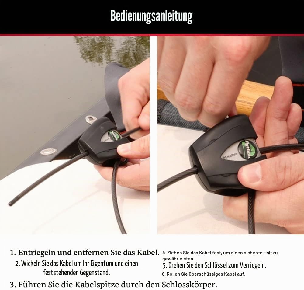 Master Lock Schwarzes Python-Fahrradschloss mit Schlüssel, verstellbares Metall-Kabelschloss mit wet