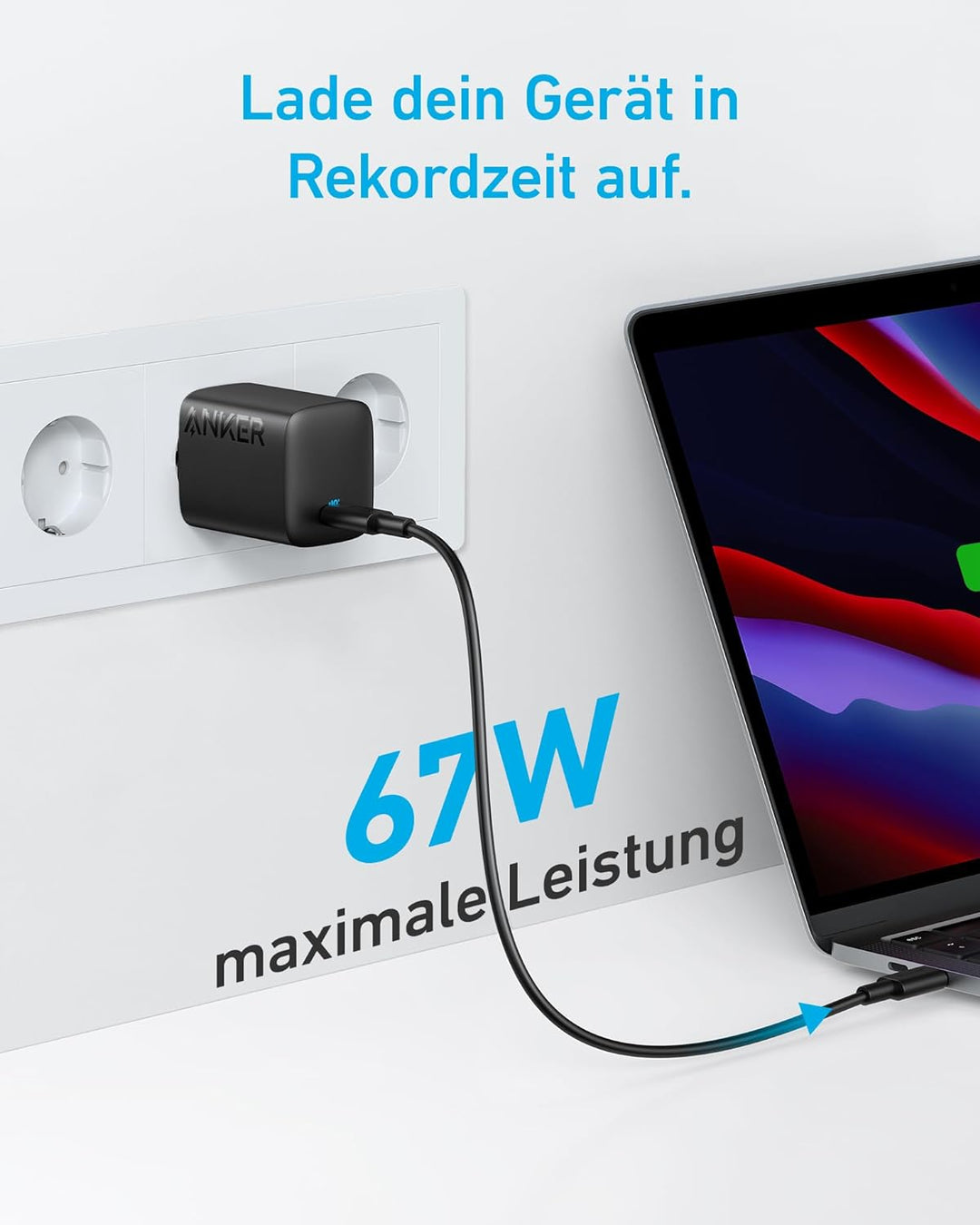 67W USB-C Ladegerät, Anker 315, kompaktes Hochleistungs-Netzteil mit PIQ 3.0, für MacBook Pro/Air, i