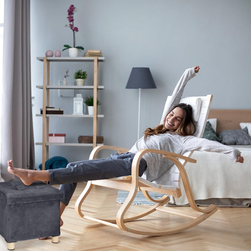 Relaxdays Samthocker mit Stauraum, Tablett im Deckel, mit Holzbeinen, eckiger Sitzhocker, HBT 35 x 3