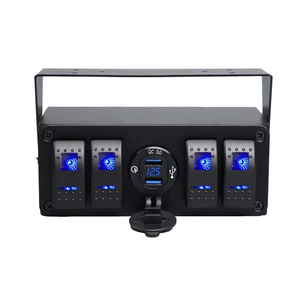 TOTMOX 4 Gang 12V-24V Wippschalter Panel mit 4.8A Dual USB Fast Charge/Quick Charge 3.0 Ports, Unive