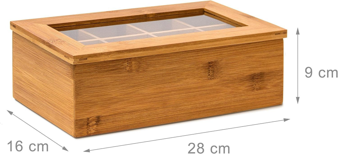 Relaxdays klein, Flaschenregal 12 Flaschen Wein, 28 x 21 x 42 cm & Teebox aus Bambus H x B x T: ca.