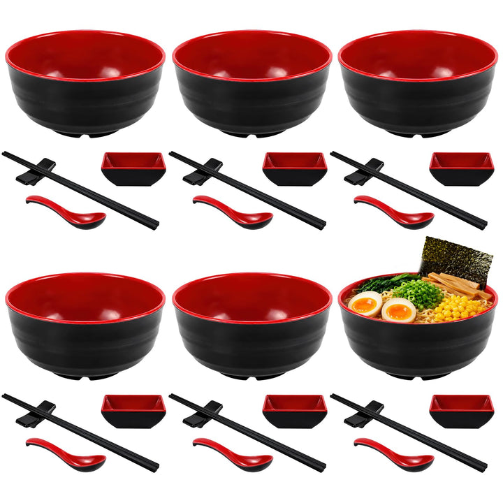 30 Stück Ramen Schalen Set für 6 Personen Japanisches Geschirr Set mit Suppenschalen Löffeln Essstäb